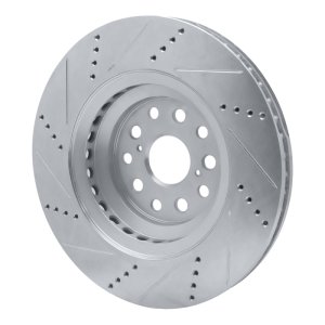 Lexus LS600h Brake Rotor (1) - Left Front - R1 Concepts - Drilled & Slotted - Silver - `07-`23